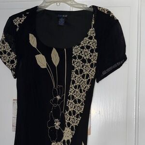 Eva Blue Black and Cream Maxi Dress